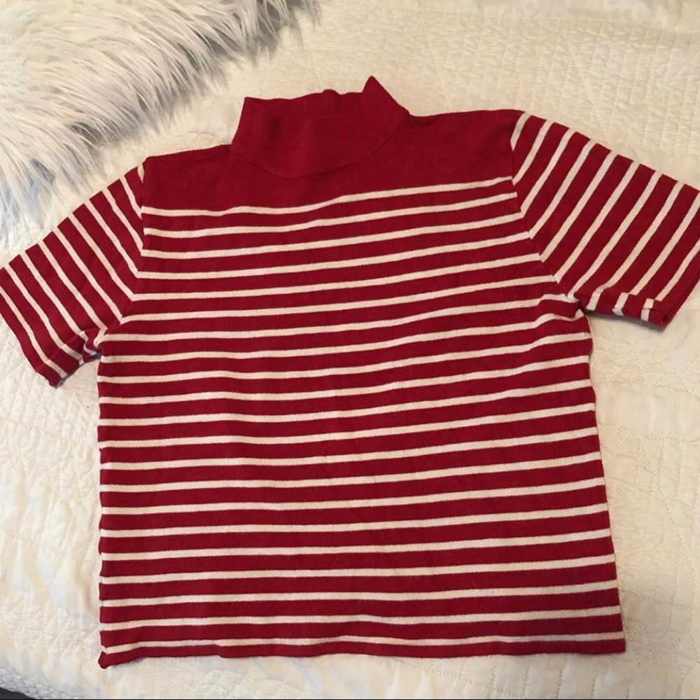 Austin Reed Striped Cropped Styled Shirt Mock Neck